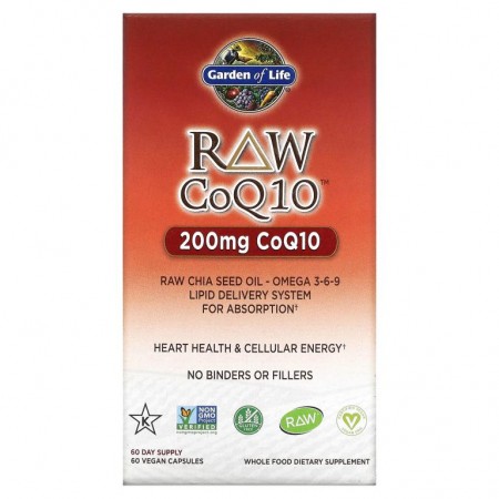 Garden of Life, RAW CoQ10, 200mg, 베지 캡슐 60정