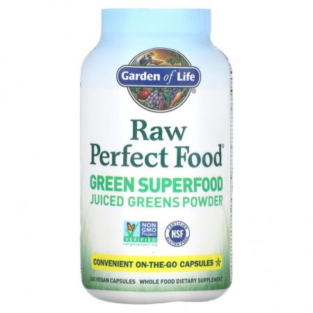Garden of Life, RAW Perfect Food, 그린 슈퍼푸드, 야채즙 분말, 베지 캡슐 240정