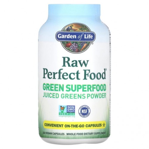 Garden of Life, RAW Perfect Food, 그린 슈퍼푸드, 야채즙 분말, 베지 캡슐 240정