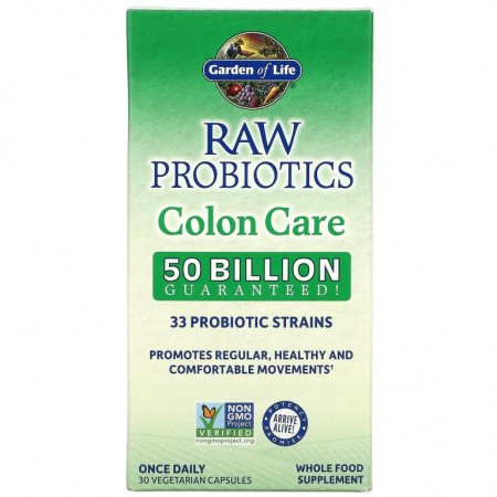 Garden of Life, RAW Probiotics, 대장 케어, 베지 캡슐 30정