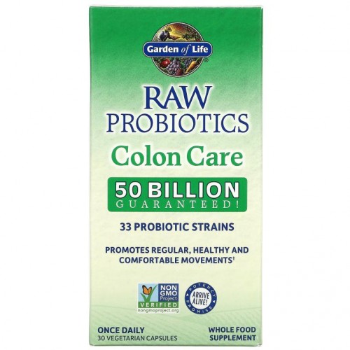 Garden of Life, RAW Probiotics, 대장 케어, 베지 캡슐 30정