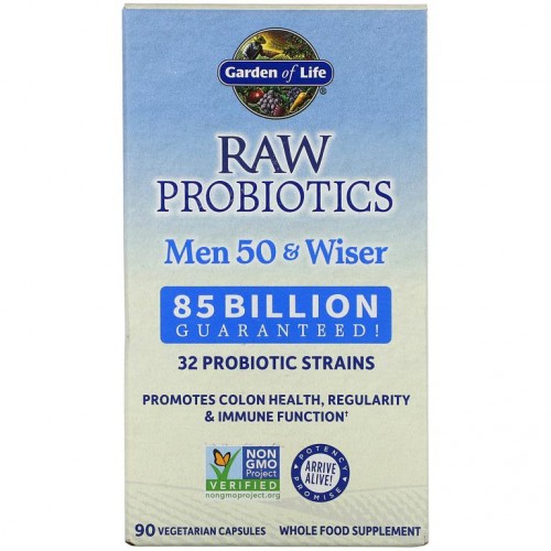 Garden of Life, RAW Probiotics, 50세 이상 남성용, 활성 배양균 850억 마리, 베지 캡슐 90정
