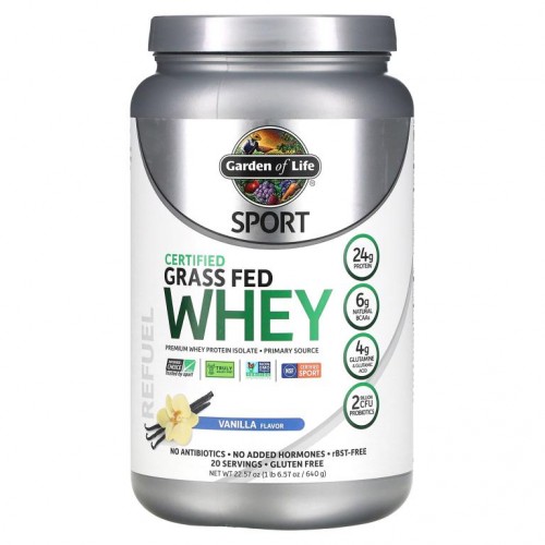 Garden of Life, Sport, 인증받은 목초 사육 유청, 바닐라, 640g(22.57oz)