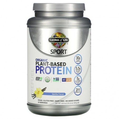 Garden of Life, Sport, 유기농 식물성 단백질, 바닐라, 806g(1lb, 12oz)