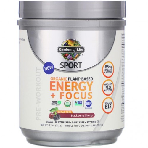 Garden of Life, Sport, 유기농 식물성 에너지 + 집중력 지원제, 운동 전, 블랙베리 체리, 231g(8.1oz)