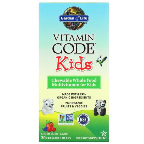 Garden of Life, Vitamin Code, 어린이용, 츄어블 천연 식품 종합비타민, 체리 베리, 곰 모양 츄어블 30정
