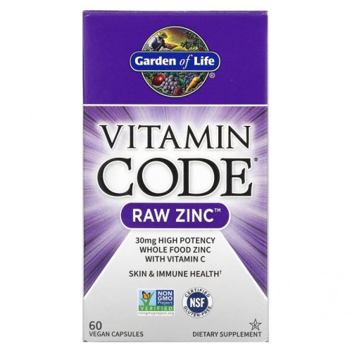 Garden of Life, Vitamin Code, 무가공 아연, 베지 캡슐 60정