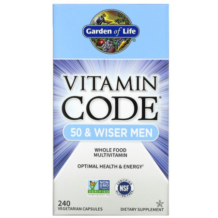 Garden of Life, Vitamin Code, 50세 이상 남성용, 천연 식품 종합비타민, 베지 캡슐 240정