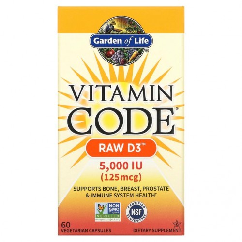 Garden of Life, Vitamin Code, RAW D3, 125mg(5,000IU), 베지 캡슐 60정