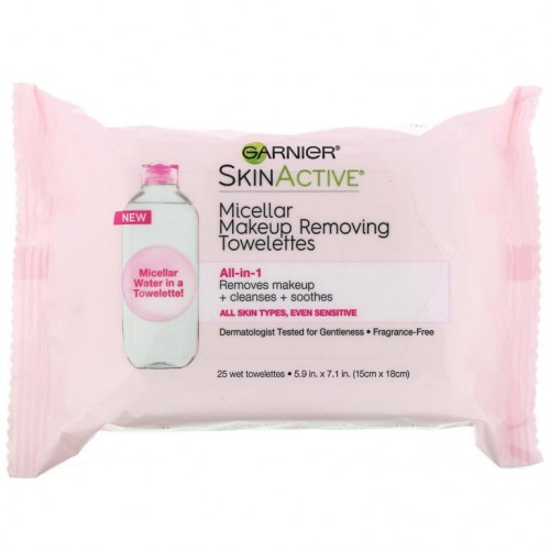 Garnier, SkinActive, 미셀라 메이크업 리무빙 티슈, 올인원, 물티슈 25매