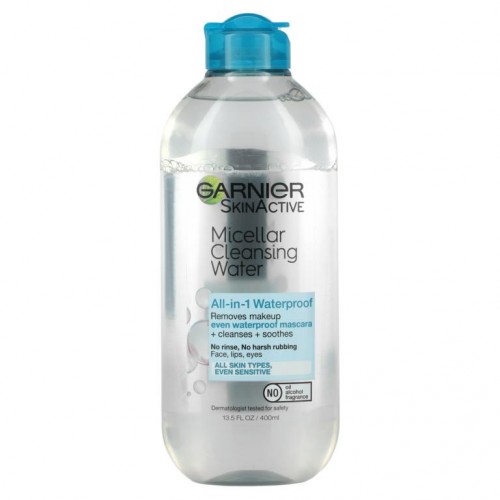 Garnier, SkinActive, 미셀라 클렌징 워터, 올인원 메이크업 리무버(워터프루프 마스카라 포함), 모든 피부 타입에 적합, 13.5fl oz(400ml)