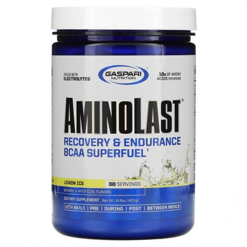 Gaspari Nutrition, 아미노라스트, 회복 & 오래 지속되는 BCAA 슈퍼퓨얼, 레몬 아이스, 14.8 oz (420 g)