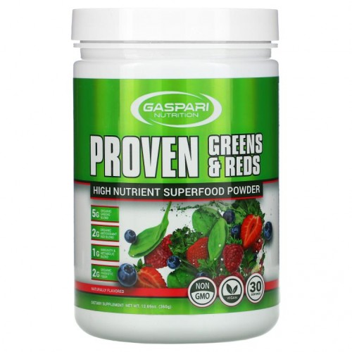 Gaspari Nutrition, Proven Greens & Reds, 고영양 슈퍼 푸드 분말, 천연 향료, 360g(12.69oz)