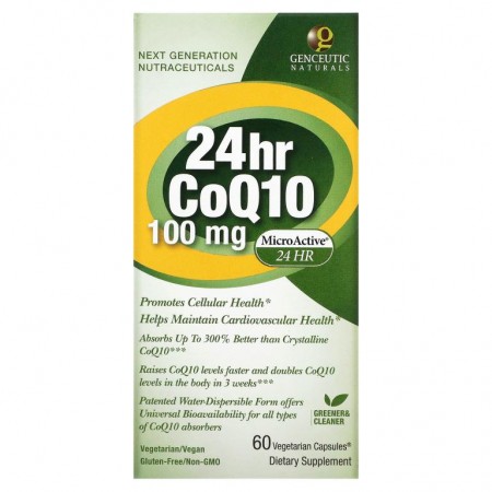 Genceutic Naturals, 24시간 CoQ10, 100mg, 베지 캡슐 60정