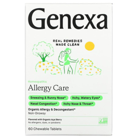 Genexa, 알레르기 케어, 유기농 알레르기 완화, 유기농 아사이베리, 츄어블 60정