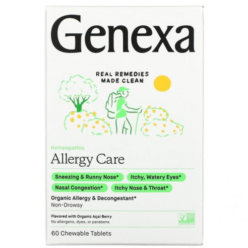 Genexa, 알레르기 케어, 유기농 알레르기 완화, 유기농 아사이베리, 츄어블 60정
