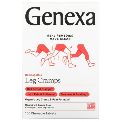 Genexa, 다리 경련 완화 알엑스, 유기농 다리 경련 & 통증 포뮬러, 포도 맛, 츄어블 100정