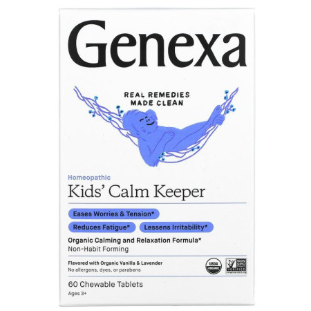 Genexa, 어린이용 Calm Keeper, 진정 & 휴식, 만 3세 이상, 바닐라 라벤더 맛, 츄어블 60정