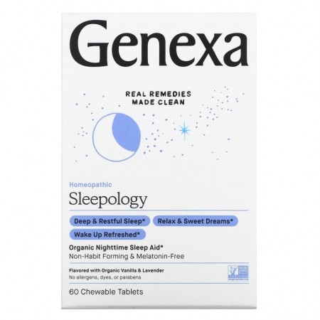 Genexa, Sleepology, 유기농 야간 수면 보조제, 바닐라 라벤더, 츄어블 60정