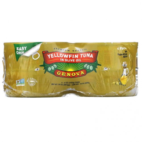 Genova, 올리브오일에 담긴 황다랑어, 4팩, 팩당 142g(5oz)