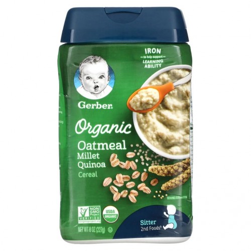 Gerber, 유기농 오트밀 시리얼, 좁쌀 퀴노아, 227g(8oz)