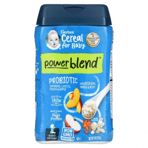 Gerber, 프로바이오틱 오트밀 시리얼, 복숭아 사과, 227g(8oz)