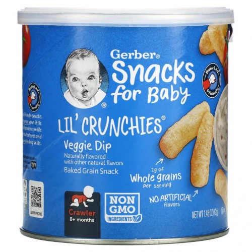 Gerber, 릴 크런치, 기어 다니는 아기용, 8개월 이상, 채소 딥, 42g(1.48oz)
