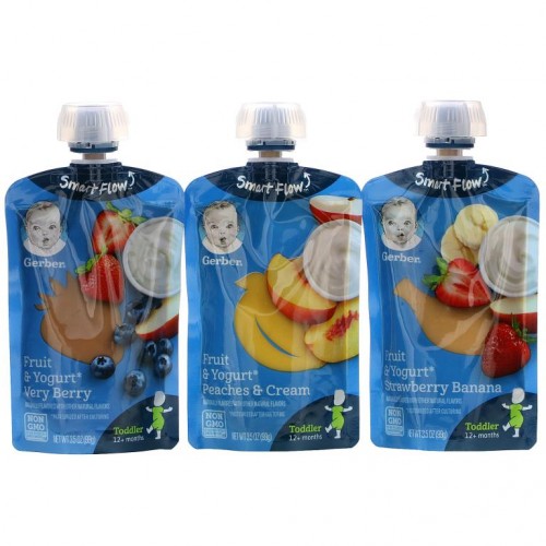 Gerber, 버라이어티 팩, 12개월 이상, 과일 및 요거트, 파우치 9개, 각 99g(3.5oz)