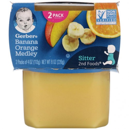 Gerber, 바나나 오렌지 메들리, 2팩, 각 113g(4oz)