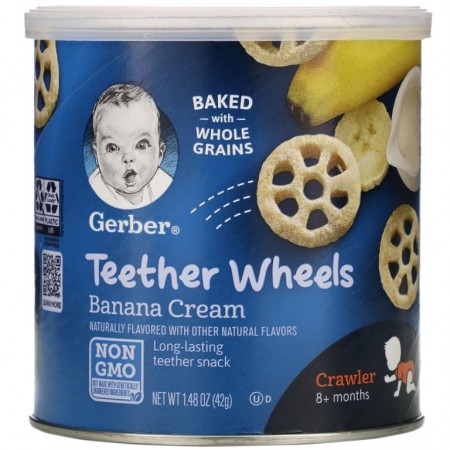 Gerber, 티더 휠스, 8개월 이상, 바나나 크림, 42g(1.48oz)