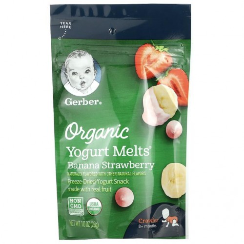 Gerber, 유기농, Yogurt Melts, 바나나 스트로베리, 28g(1.0oz)