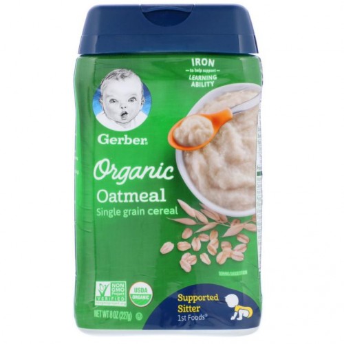Gerber, 1st Foods, 유기농 오트밀, 단일 곡물 시리얼, 227g(8oz)