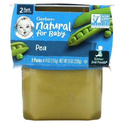 Gerber, Natural for Baby, 2nd Foods, Pea, 2 Pack, 4 oz (113 g) Each