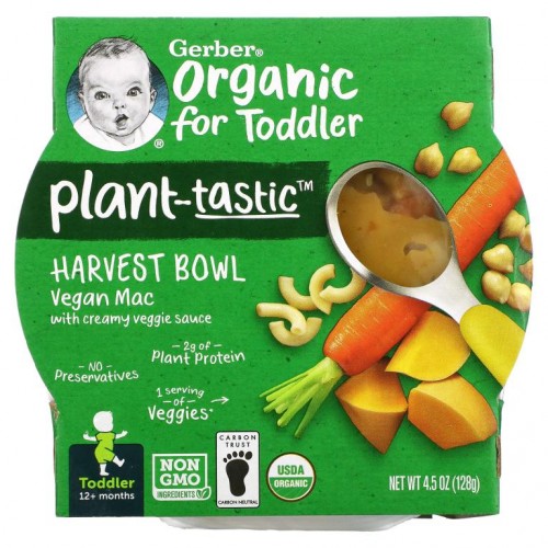 Gerber, Organic, Plant-Tastic Harvest Bowl, 12+ Months, Vegan Mac with Creamy Veggie Sauce, 4.5 oz (128 g)