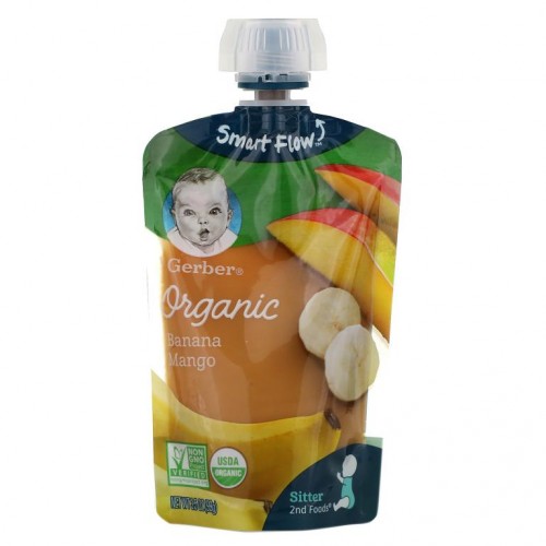 Gerber, Smart Flow, 유기농, 바나나, 망고, 99g(3.5oz)