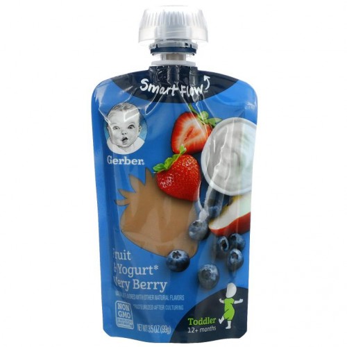 Gerber, Smart Flow, 12+ Months, Fruit & Yogurt Very Berry, 3.5 oz (99 g)