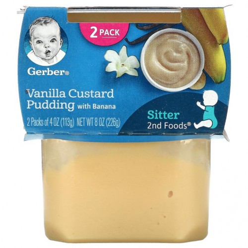 Gerber, Vanilla Custard Pudding with Banana, Sitter, 2 Pack, 4 oz (113 g) Each
