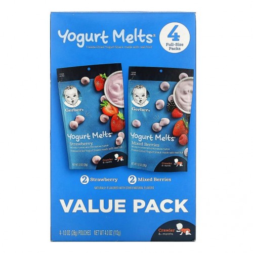 Gerber, Yogurt Melts, 8개월 이상용, 딸기 & 혼합 베리, 4팩, 팩당 28g(1.0oz)