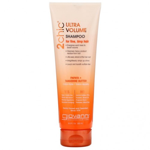 Giovanni, 2chic, 울트라-볼륨 샴푸, 가늘고 힘없는 모발용, 파파야 + 귤 버터, 250ml(8.5fl oz)