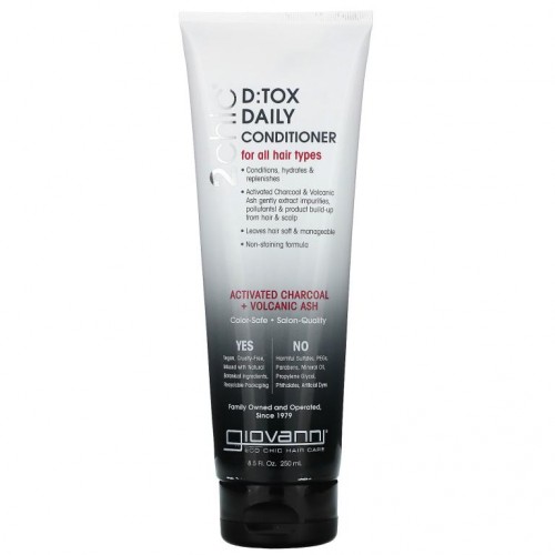 Giovanni, 2chic, 디:톡스 데일리 컨디셔너, 모든 모발용, 활성탄 + 화산재, 250ml(8.5fl oz)