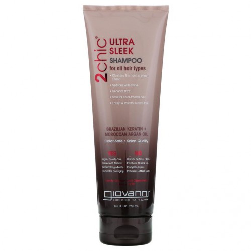 Giovanni, 2chic, 울트라-슬릭 샴푸, 모든 모발용, 브라질리언 케라틴 + 모로칸 아르간오일, 250ml(8.5fl oz)