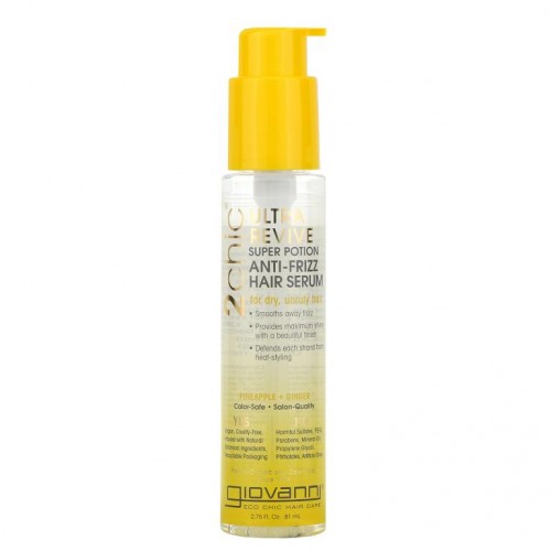 Giovanni, 2chic, 울트라-리바이브 슈퍼 포션 부스스함 방지 헤어 세럼, 파인애플 + 진저, 81ml(2.75fl oz)