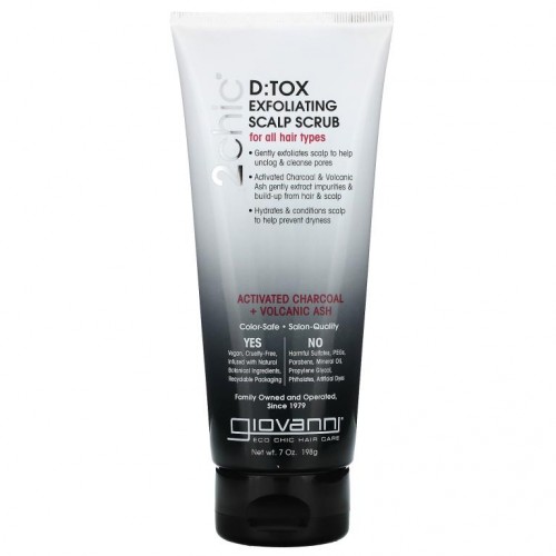Giovanni, 2chic, D:Tox 각질제거 두피 스크럽, 활성탄 + 화산재, 198g(7oz)