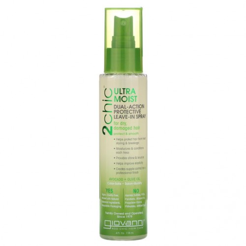 Giovanni, 2chic, 울트라 모이스트 듀얼 액션 흡수형 보호 스프레이, 아보카도 + 올리브오일, 118ml(4fl oz)