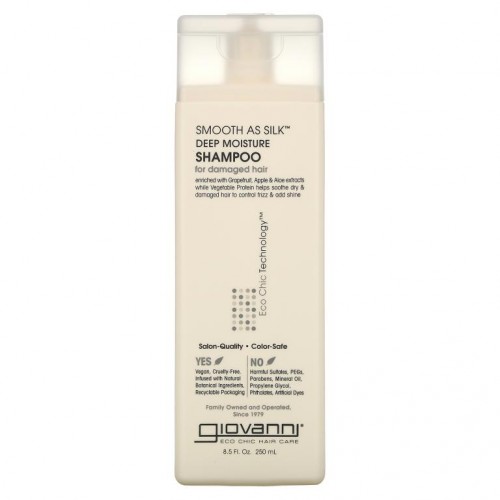 Giovanni, Smooth As Silk, 딥 모이스처, 샴푸, 손상된 모발용, 250ml(8.5fl oz)
