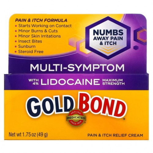 Gold Bond, 약물 성분 함유, 통증 및 가려움증 완화 크림, 리도카인 4% 함유, 맥시멈 스트렝스, 49g(1.75oz)