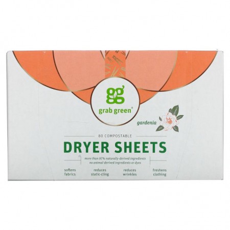 Grab Green, 건조기용 드라이시트, 가드니아, 80개입