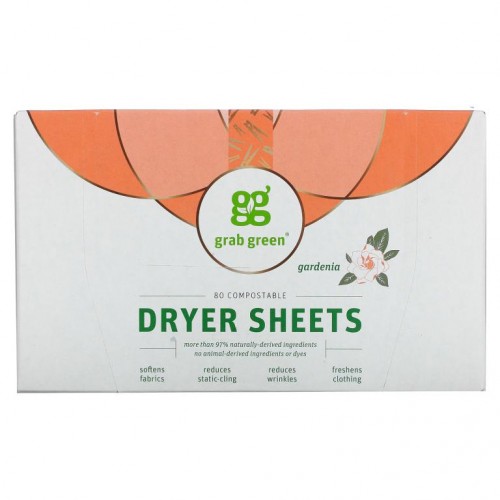 Grab Green, 건조기용 드라이시트, 가드니아, 80개입
