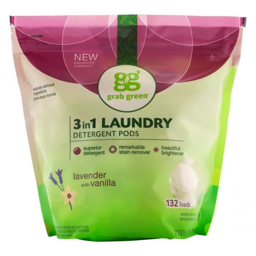 Grab Green, 3-in-1 빨래 세재 꼬투리, 라벤더, 132 회분, 5 파운드 4 온스 (2376 g)