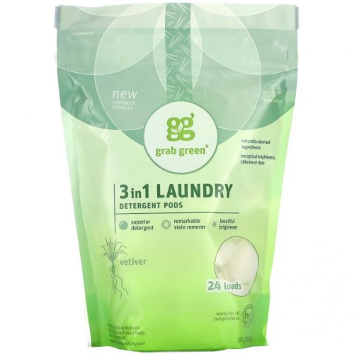 Grab Green, 3 in 1 세탁 세제 포드, 베티베르, 24회분, 384g(13.5oz)